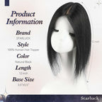 starluck Human Hair Toppers for Women Real Human Hair No Bangs 4 * 5.5 inch Base 12 inch SilkHug Topper for Women with Thinning Hair Cover Grey Roots(Natural Black)
