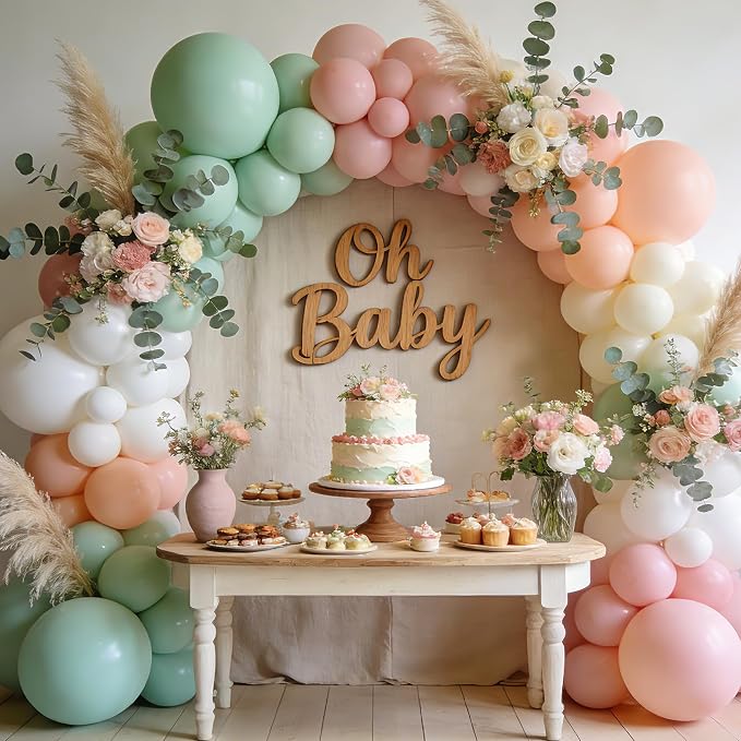 Sage Green and Pink Balloons 50 Pcs 12 Inch | Boho Baby Shower Wedding Bridal - Image 5
