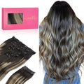 WENNALIFE Clip in Hair Extensions Real Human Hair, 14 Inch 150g 9pcs Balayage Natural Black to Light Blonde Remy Hair Thicker Double Weft Extensiones De Cabello Humano Con Clip Ins Straight Full