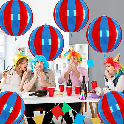 Blue and Red Striped Balloons 6Pcs, Giant 4D Round Ball Balloon 22 Inch Round - Image 5