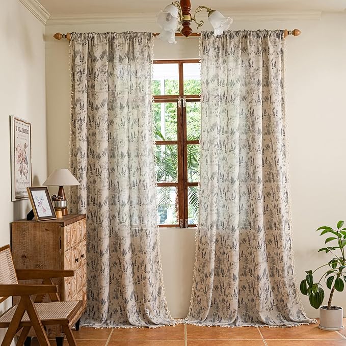 ENJOYBRIDAL Floral Curtains 96 Inch Long Vintage Semi Sheer Drapes Bedroom - Image 4