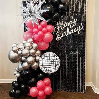 Disco Balloon Arch Kit, Hot Pink Black Balloons Garland Arch Kit, Star Foil and - Image 6