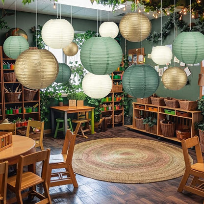 12 Pcs 10" Golg Greem Boho Paper Lanterns Party Classroom Decor - Image 6