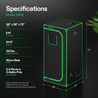 VIVOSUN S336 3x3 Grow Tent, 36"x36"x72" High Reflective Mylar with Observation Window and Floor Tray for Hydroponics Indoor Plant for VS2000/VS3000