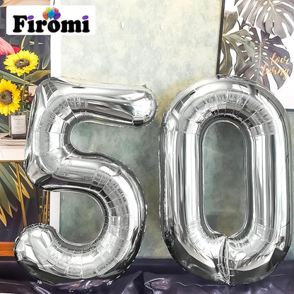 FIROMI 50 Number Balloons Silver Big Foil Mylar 50th Balloon Numbers 40inch | - Image 3