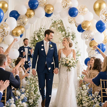 KBZVNAF Royal Blue Gold White Balloons 60 Pack 12 inch | Metallic Gold Confetti - Image 4