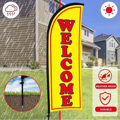 Buryeah 2 Sets Welcome Feather Flag Sign Kit 8 ft Welcome Banners Swooper Flag - Image 6