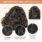 Flufymooz 100％ Pure Protein Ponytail Extension, 18 Inch Curly Claw Clip Ponytail Hair Extensions Natural Soft pony tail hairpiece for women-Dark Almond Brown with Copper