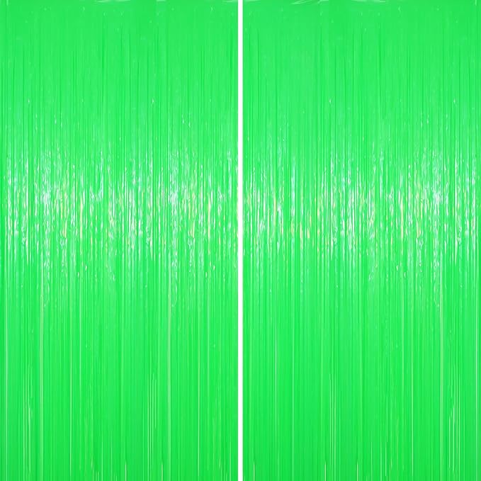 Voircoloria Pastel Green Foil Fringe Backdrop Curtains, 2 Pack | Tinsel by Voircoloria