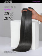 LUVME 2 Pack Straight Seamless 220g 14Pcs Clip in Hair Extensions Full Max with 18inch Remy Human Hair Extensions, Natural Black 100% Real Soft Human Hair Extension