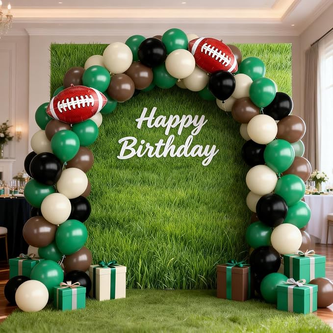 Football Balloons, 12 Inch Retro Dark Green and Brown Ivory White Balloons - Image 4