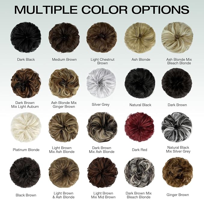 Messy Bun Hair Piece Wavy Curly Scrunchies Fluffy Donut Thick Updo Elegant Chignon Hairpieces for Women Girls, Light Chestnut Brown 1.4oz