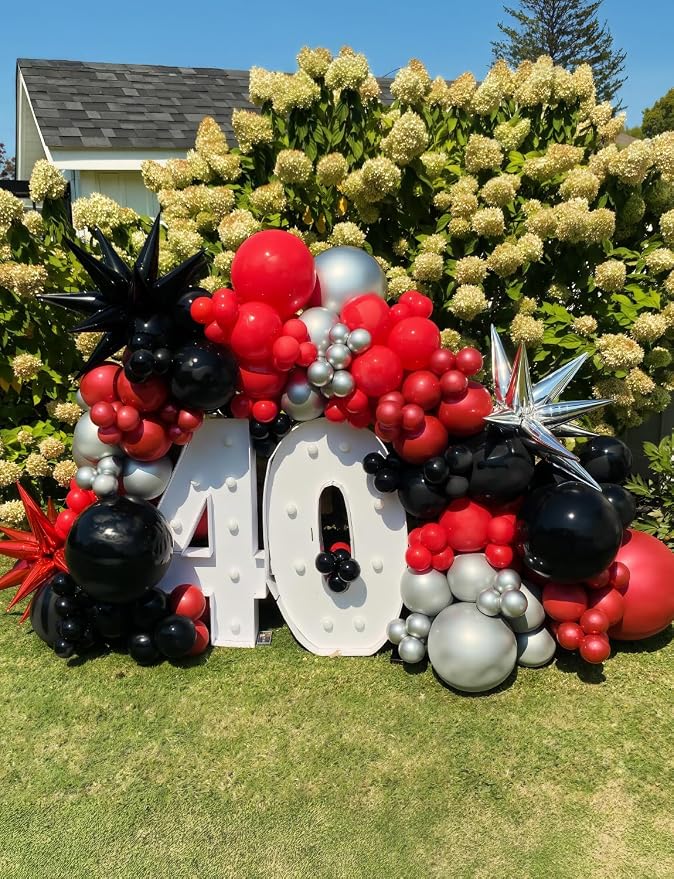 Red and Black Balloon Arch Garland Kit, Glitter Confetti Balloon, Star Balloons - Image 2