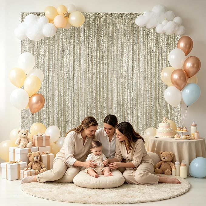 Hahuho Champagne Sequin Backdrop Curtain, Party Decoration（2 Panels, 4FT x 8FT - Image 3
