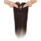Hairro Human Hair Toppers with Wispy Bangs, 3D 360° Seamless Real Hair Toppers, Hand-Tied with 3.5"x4.7" U-shaped Base, Clip-In Hairpieces to Add Volume on Top, 12 Inch Dark Brown