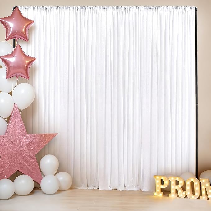 White Sequin Backdrop Curtains-2 Panels 2FTx8FT White Backdrop - Image 8