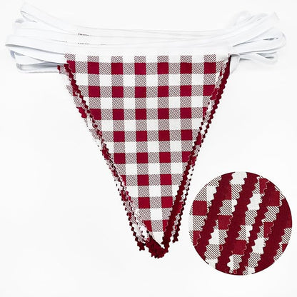 32Ft Burgundy Party Decorations Burgundy Gingham Plaid Checkered Triangle Flag - Image 2