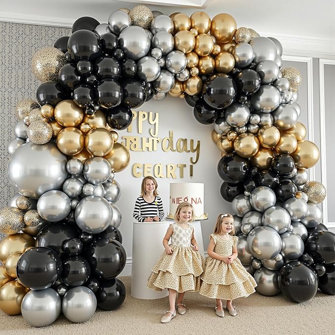 412Pcs Black Gold Silver Balloons Garland Arch Kit, 18 12 10 5 Inch Different - Image 6