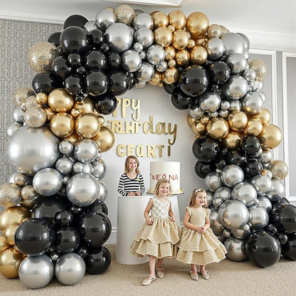 412Pcs Black Gold Silver Balloons Garland Arch Kit, 18 12 10 5 Inch Different - Image 6