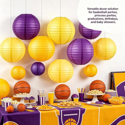 Purple Yellow Round Paper Lanterns Set of 12, 6/8/10 Inch Multi Colored Hanging - Image 3