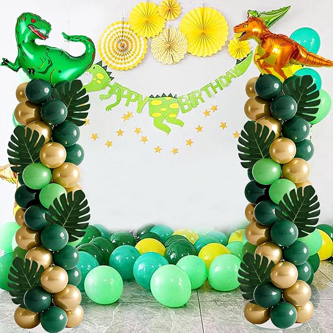 2 Sets Dinosaur Balloon Column Stand Kits Adjustable Green Gold Balloons Column - Image 2