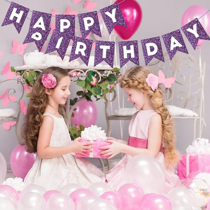 Hooqict Purple Happy Birthday Banner Garland Sign - Image 4