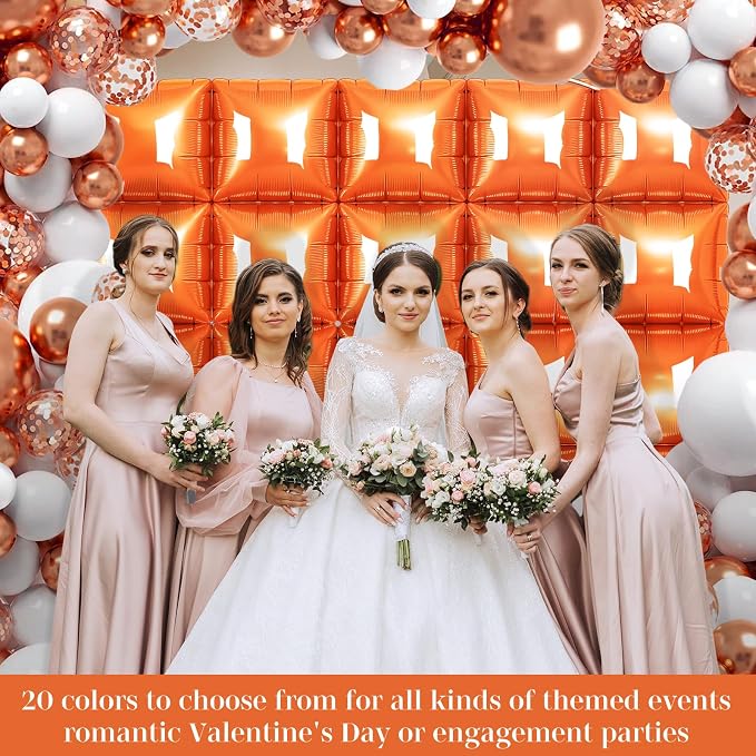 Orange Square Foil Balloons 25 Pcs Metallic Orange Balloons Wall Backdrop - Image 4
