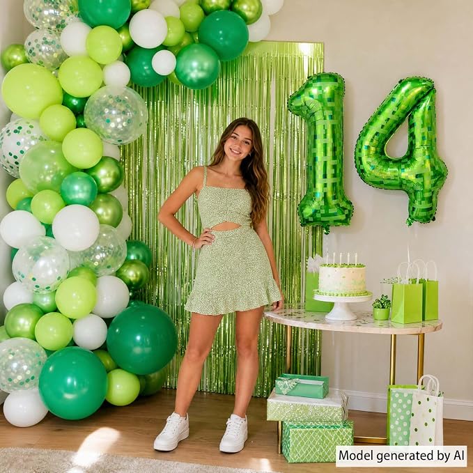 40 Inch Lime Green Pixel Number 14 Balloon, 14th Gaming Birthday Decor | Giant - Image 2