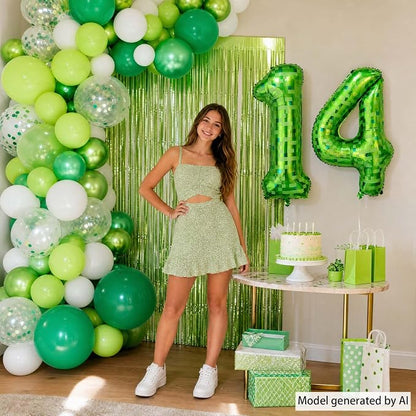 40 Inch Lime Green Pixel Number 14 Balloon, 14th Gaming Birthday Decor | Giant - Image 2