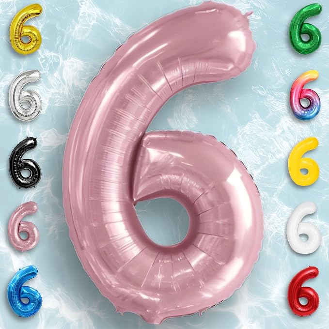 Pink Pearl Number Balloon 6 Mylar Foil Macaron Balloons 40 inch - Image 5