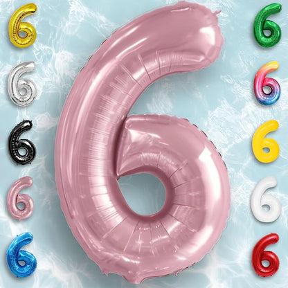 Pink Pearl Number Balloon 6 Mylar Foil Macaron Balloons 40 inch - Image 5
