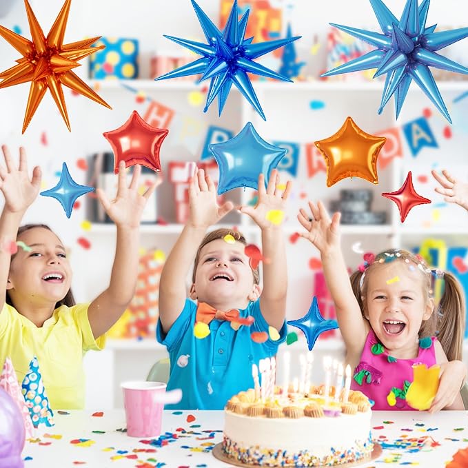 Orange and Blue Star Balloons, 22/18/10 Inch Foil Balloons, Four-Pointed Balloon - Image 6