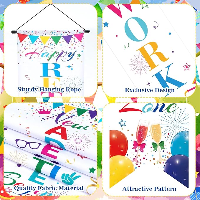 3Pcs Retirement Porch Sign Door Hanging Banner Colorful White Happy Retirement - Image 3