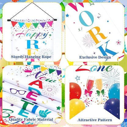 3Pcs Retirement Porch Sign Door Hanging Banner Colorful White Happy Retirement - Image 3