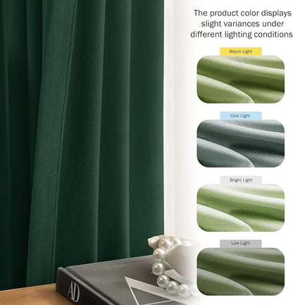 Beauoop Velvet Curtains for Bedroom Living Room Dark Green 52x108 2 Panels | - Image 6