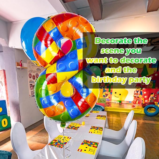 40 Inch Building Block Number Balloon Colorful Block Foil Balloons Block Themed - Image 4