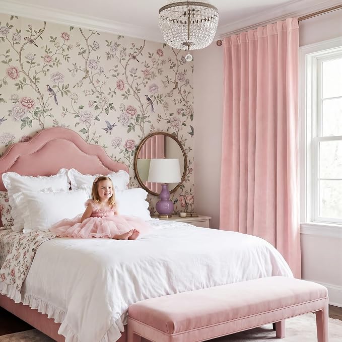 Baby Pink Velvet Curtains Back Tab - Image 8