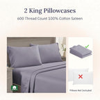 California Design Den Luxuriously Soft Premium 600 Thread Count, 100% Cotton Set of 2 Cases, Crisp King Size Pillow Covers Set of 2, Fits King Pillows (Lavender)