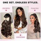 ALXNAN Long Wavy Hair Extensions for Women, Clip in Hair Extensions Clip Ins Soft Full Head Synthetic Hairpieces 20 Inch Black Hair with Red Highlights