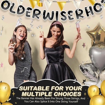 Fulmoon Set of 3 Pre Strung Older Wiser Hotter Glitter Banner Funny Birthday - Image 6