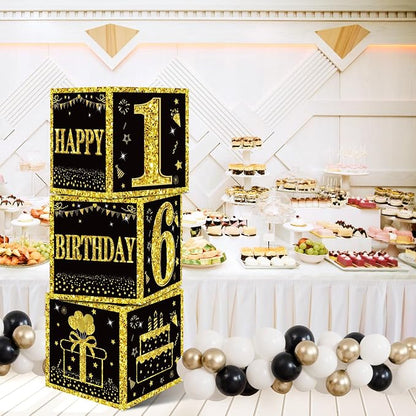 Eiurteao 3pcs Black Gold 16th Birthday Decorations Boxes - Image 5