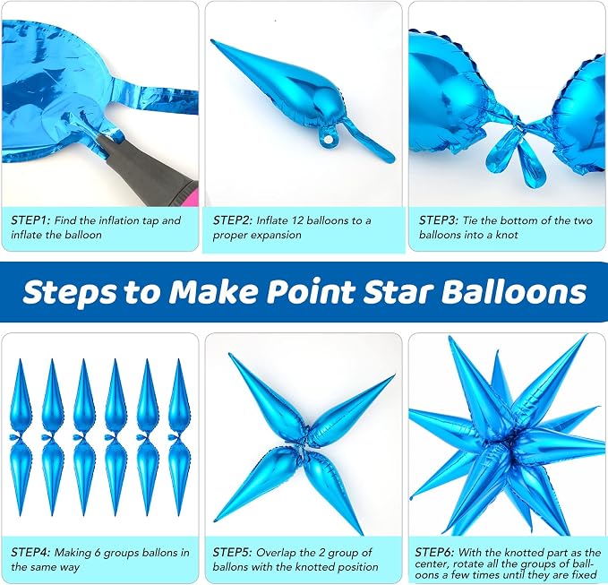Blue Star Balloons, 12 Point Large Spike Mylar Balloon - Image 7