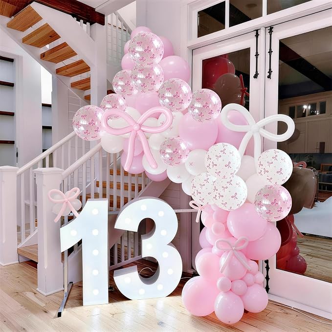 Pink Bow Balloons, 12Inch Transparent Bowknot Print Helium Balloon - Image 5