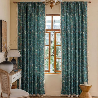 Floral Rod Pocket Semi Sheer Living Room 2 Panel Curtains 96 Inches Long | - Image 5