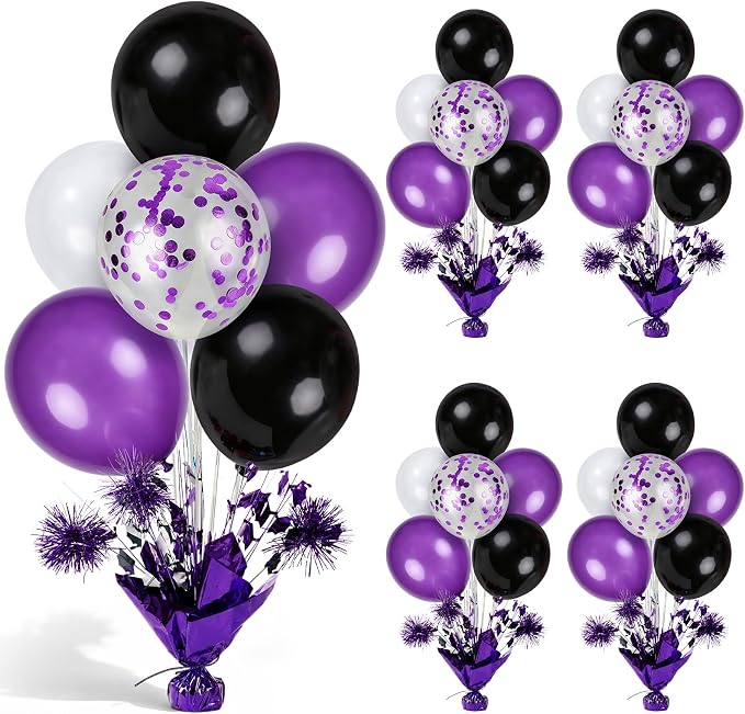 4 Set Purple Black Balloon Centerpieces by Unknown
