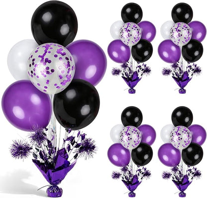 4 Set Purple Black Balloon Centerpieces by Unknown