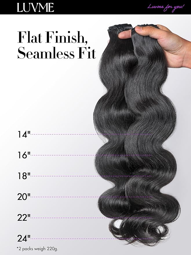 LUVME Body Wave Seamless 2 Pack 220g 14Pcs Clip in Hair Extensions Full Max with 18inch Remy Human Hair Extensions, Natural Black 100% Real Soft Hair