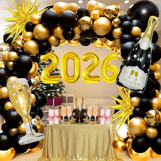 4 Pcs Champagne Balloons, Huge Black Gold Champagne Bottle Goblet Aluminum Foil - Image 3