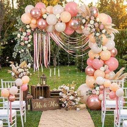 RUBFAC 65pcs 12 Inches Retro Pink Balloons Metallic Blush Rose Gold White Sand - Image 5