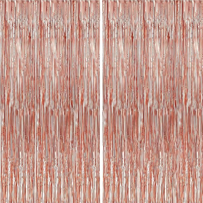 Crosize 8 Pack Rose Gold Party Streamers Backdrop, 3.3 x 9.9 ft | Tinsel Foil by Crosize